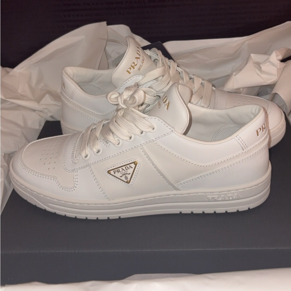PRADA Downtown White Leather Sneaker
